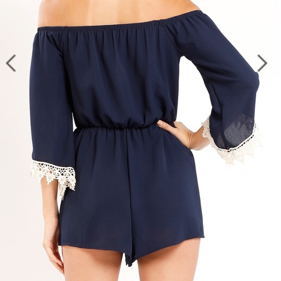 Navy blue romper with lace. - Picture 5 of 5